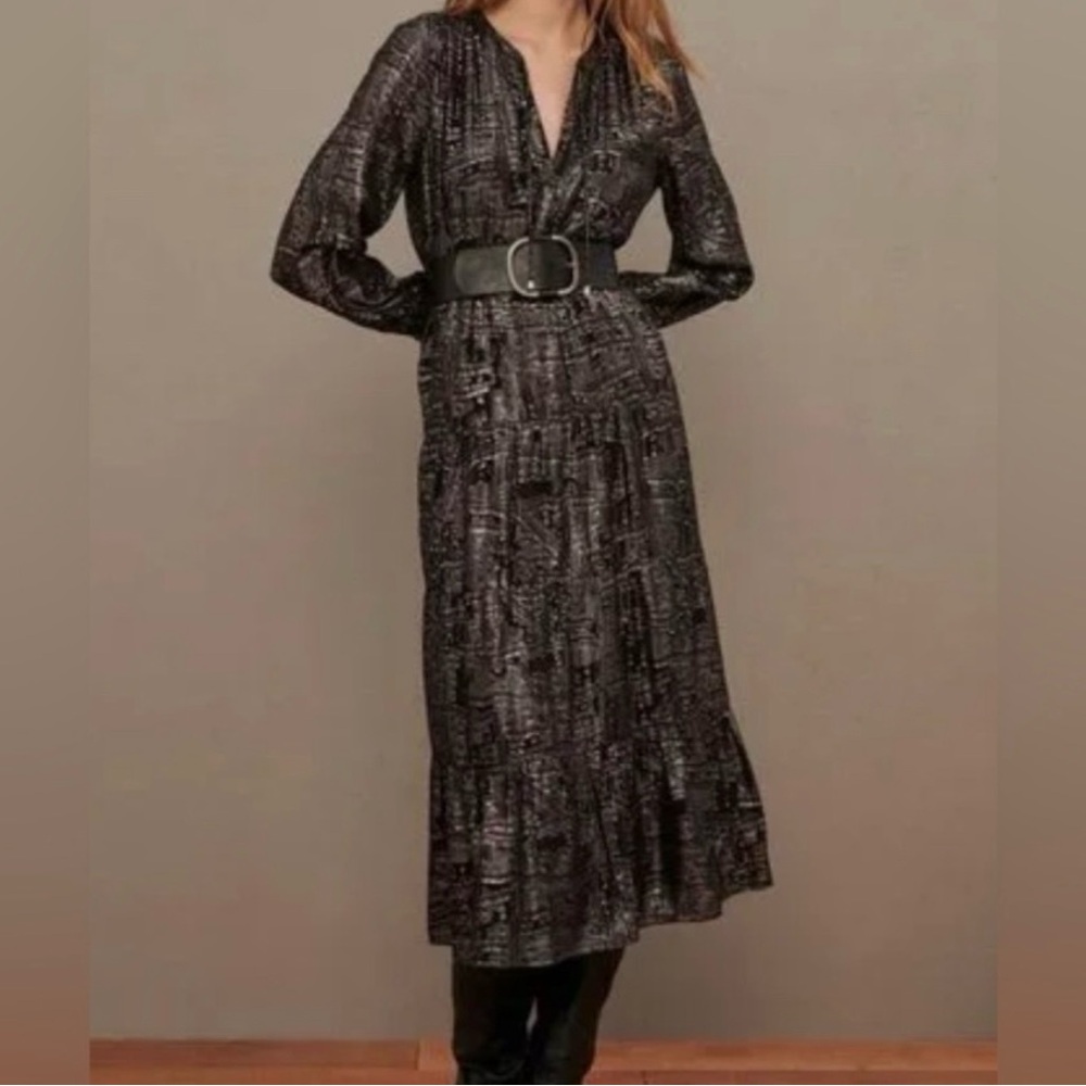 BA&SH BLACK METALLIC SILK DRESS